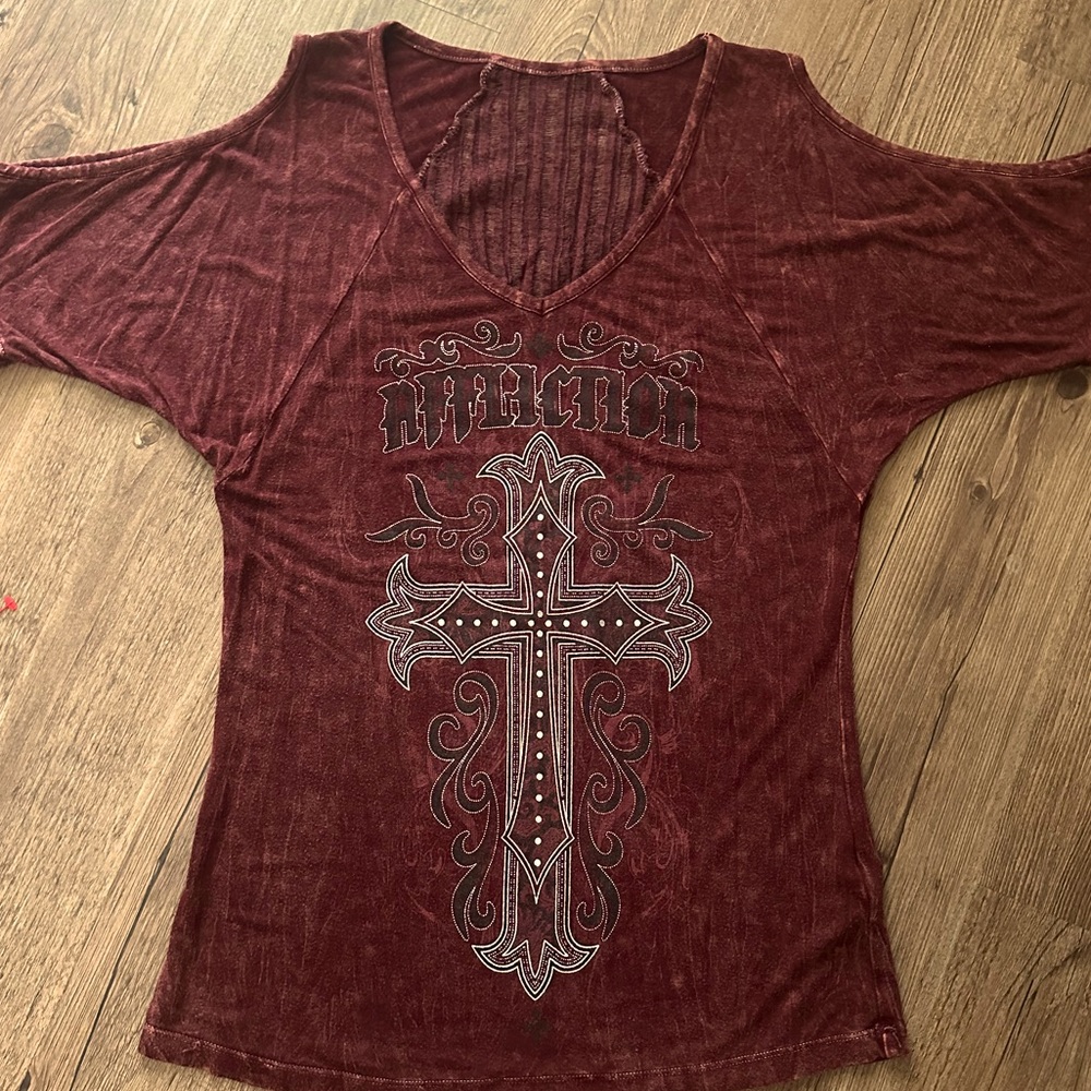 Affliction cold shoulder short sleeve top, XS